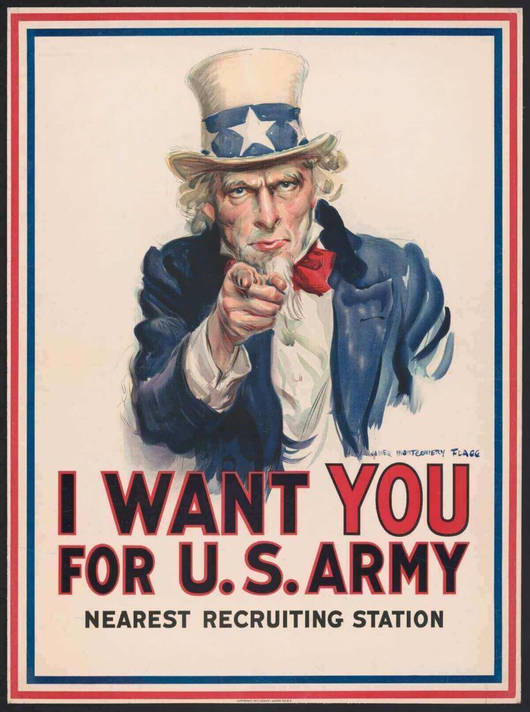locandina con Uncle Sam per reclutamento soldati