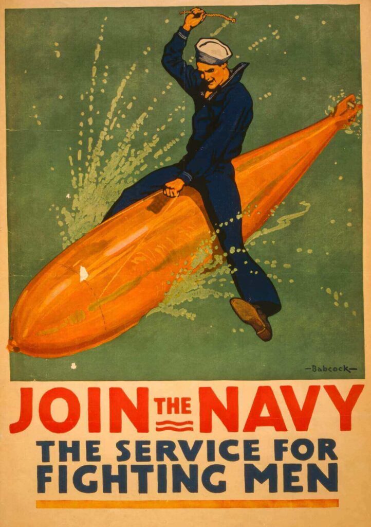 locandina reclutamento marinai durante la Seconda Guerra Mondiale