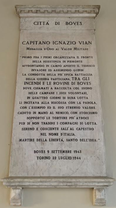 lapide commemorativa del Capitano Ignazio Vian, capo partigiano e martire della Resistenza a Boves